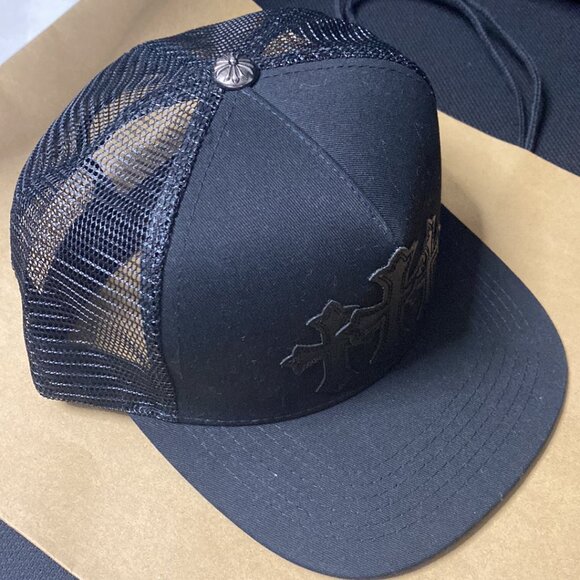 Chrome Hearts Black Leather Triple Cross Trucker Hat - Picture 2 of 5